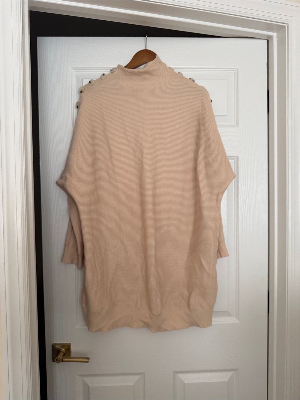 Women's Beige Button-Shoulder Sweater dress